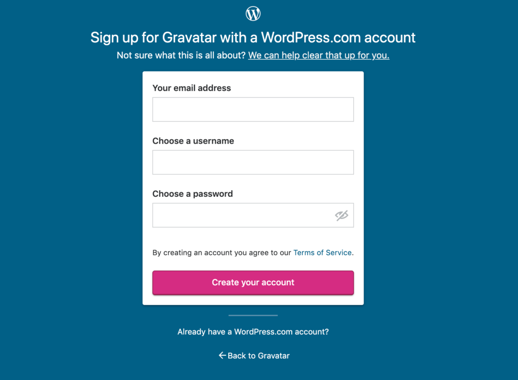 create a gravatar enter email username