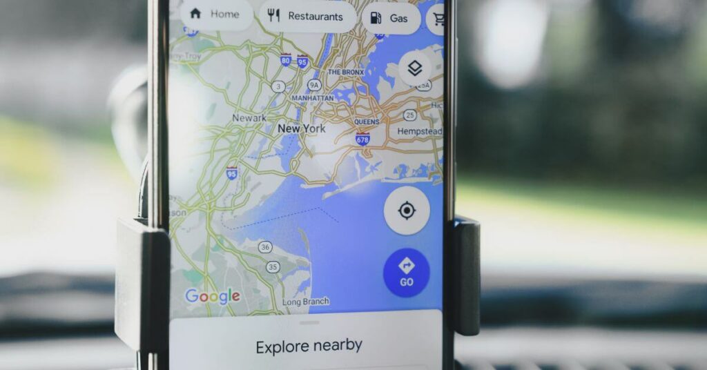 Mobile phone showing google maps location