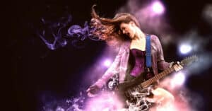 marketing team vs VA - Female VA rockstar with a guitar.